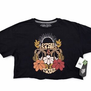 Volcom Black Floral Graphic Crop Top